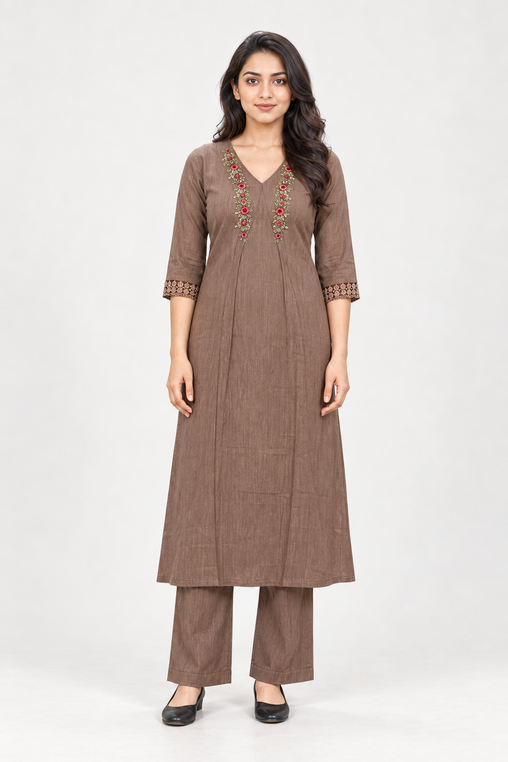 CHANDERI SILK-CHURIDAR 2 PIECE SET-MUSHROOM GREY
