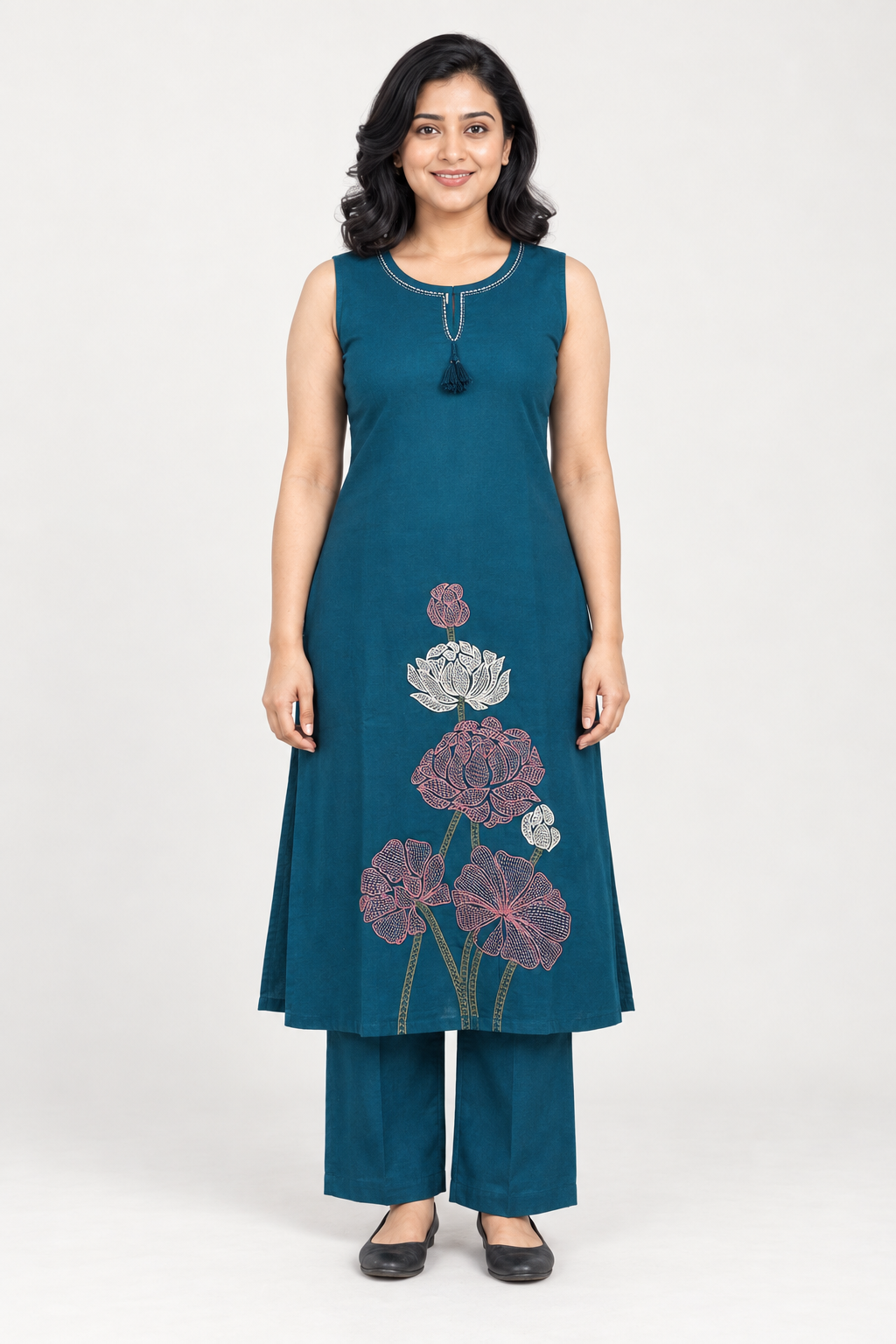 COTTON-CHURIDAR 2 PIECE SET-PEACOCK GREEN