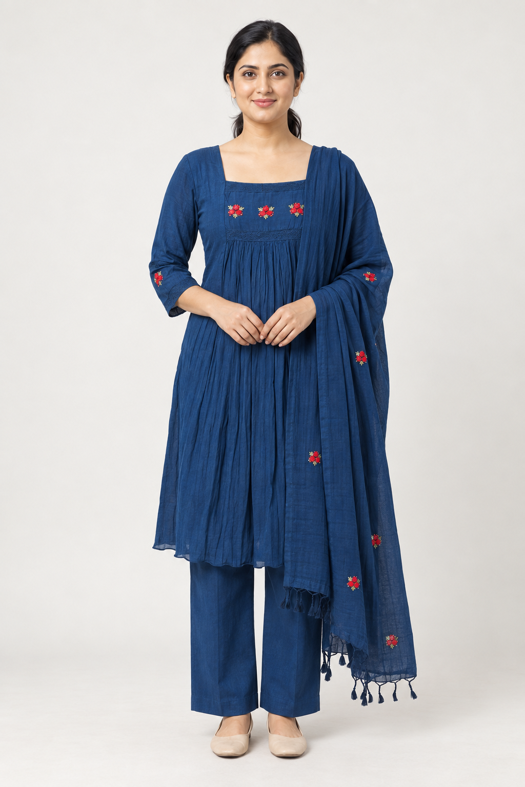 CHANDERI SILK-CHURIDAR 3 PIECE SET-ROYAL BLUE