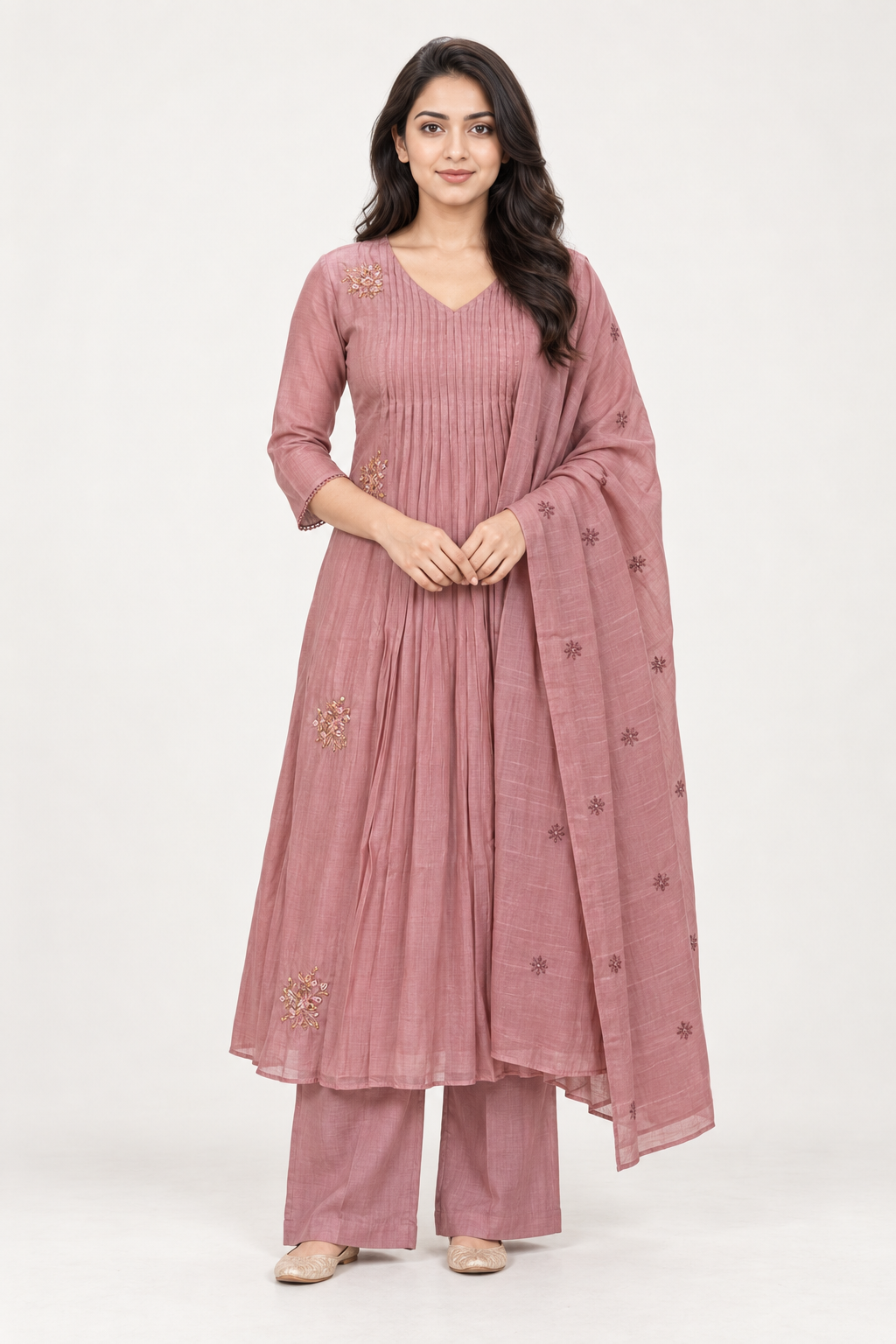 CHANDERI SILK-CHURIDAR 3 PIECE SET-LAVENDAR