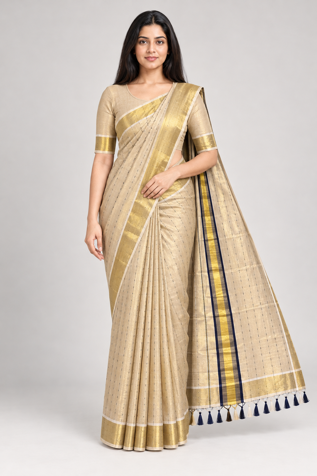 TISSUE-FANCY BLUE LINE SAREE