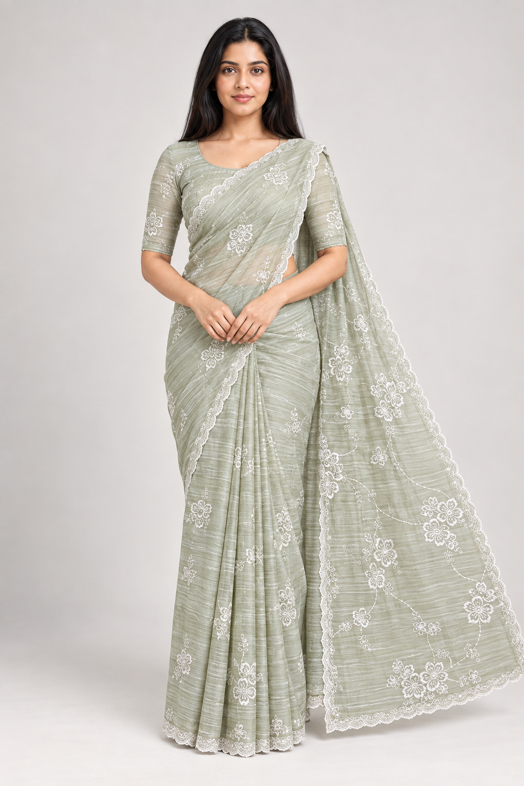 PASTEL TEA GREEN WITH HAND WORK