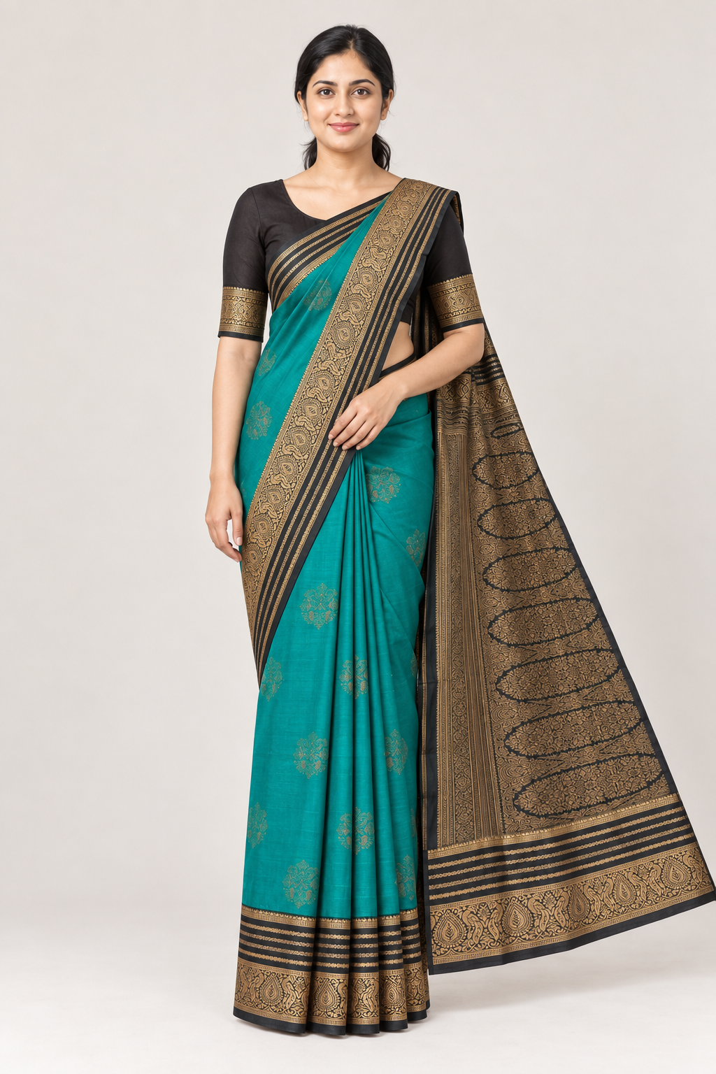 PEACOCK GREEN WITH COFEE BROWN BORDER