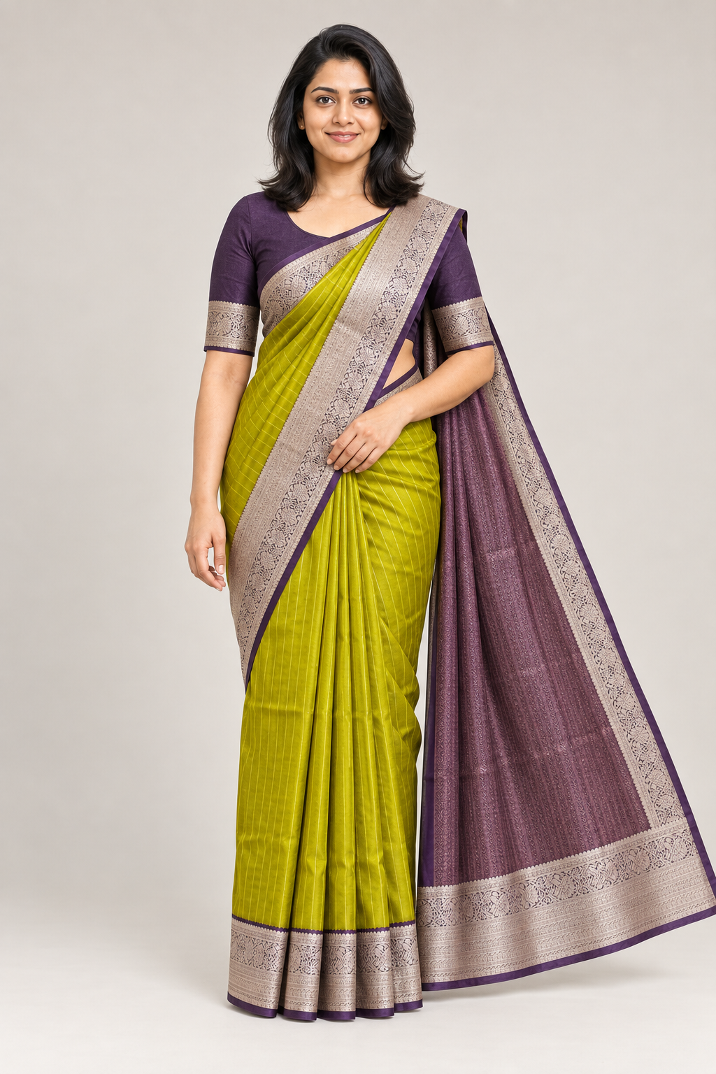 OLIVE GREEN WITH PLUM PURPLE BORDER