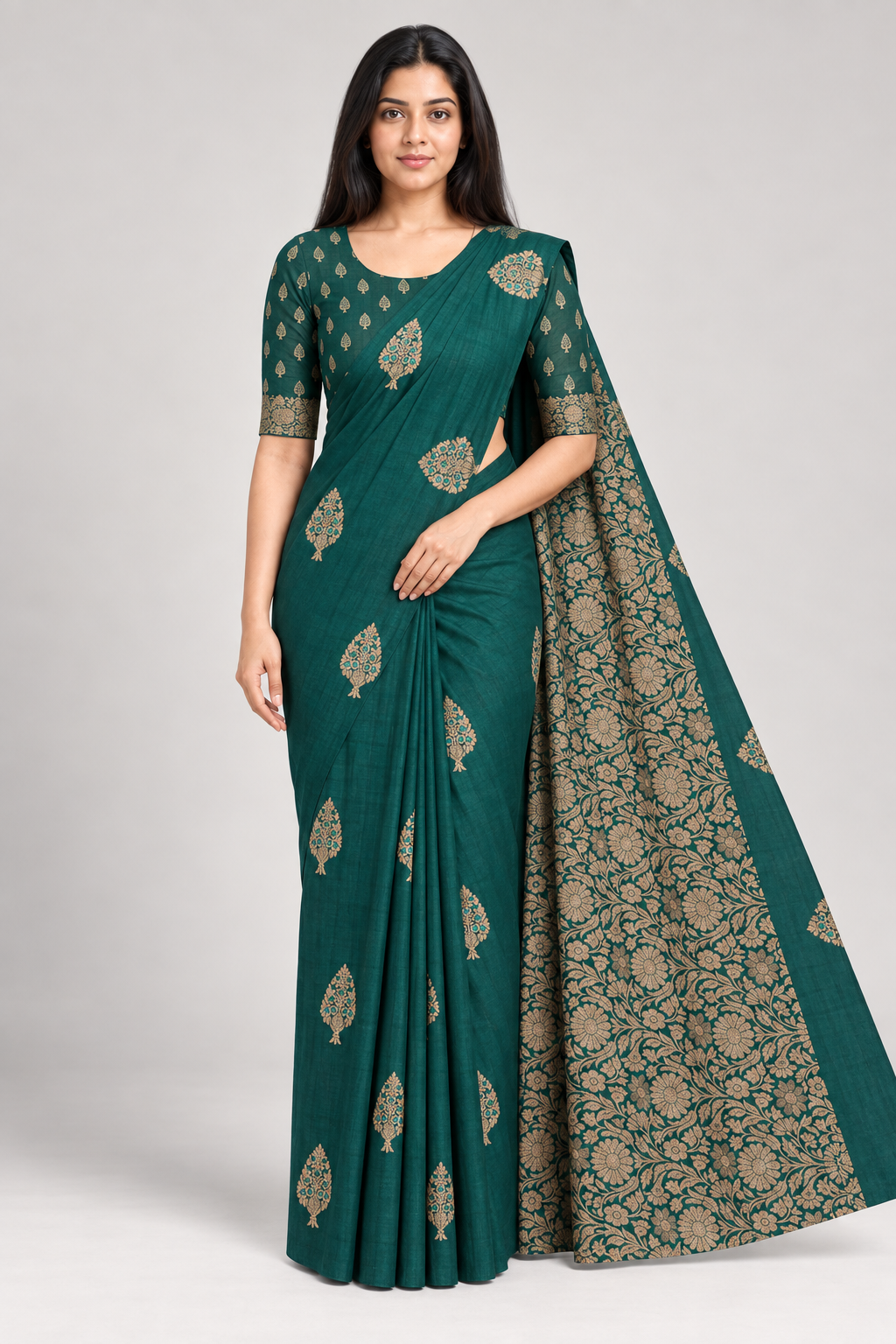 BOTTLE GREEN WITH ANTIQUE GOLD MOTIFS